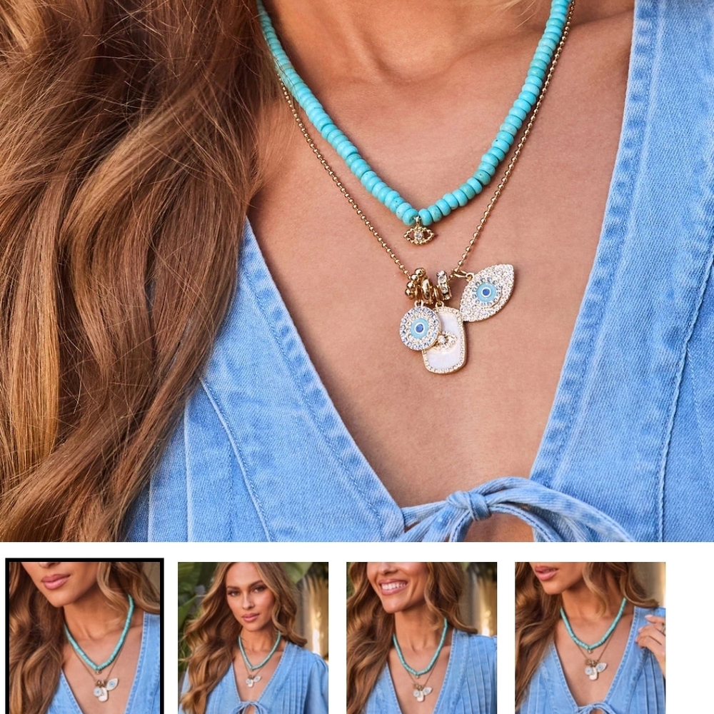 Chic Turquoise and Gold Pendant Necklace